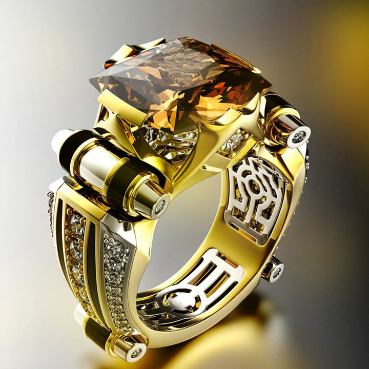 Luxury 14K Gold Hip Hop Style Zircon Ring