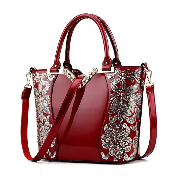 Luxury Sequin Embroidery Women's Patent Leather purse