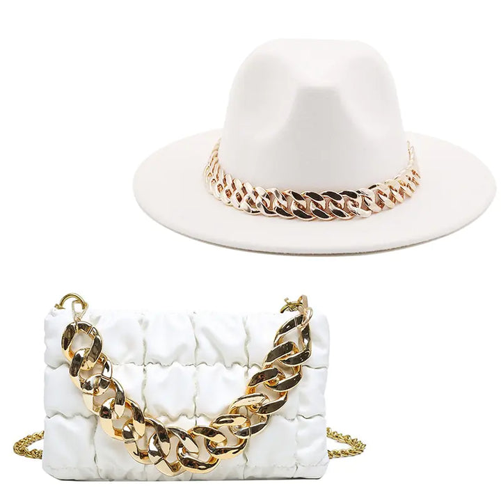 Fedora Hats Women Luxury Accessories Gold Chain