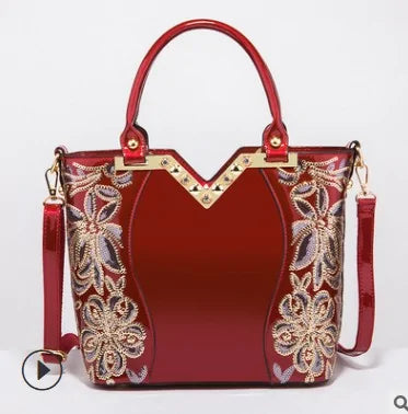 Luxury Sequin Embroidery Women's Patent Leather purse