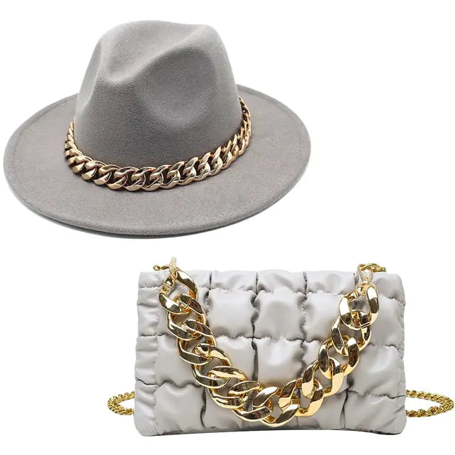 Fedora Hats Women Luxury Accessories Gold Chain