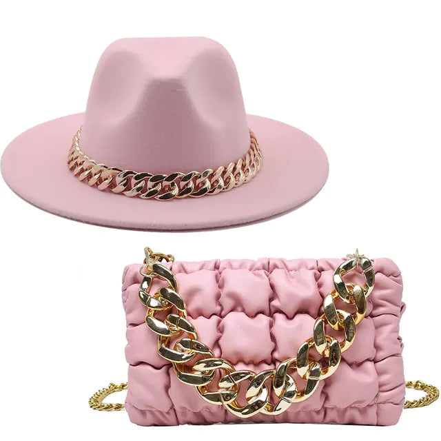 Fedora Hats Women Luxury Accessories Gold Chain